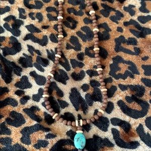 Wood bead and turquoise necklace